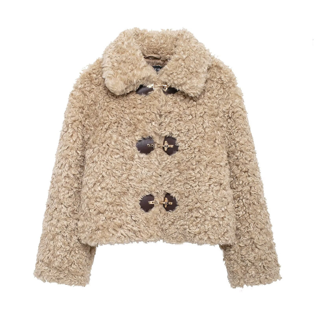 Women's Fleece Lapel Jacket – Loose Fit, Soft Brushed Lining & Button Front | XS–L