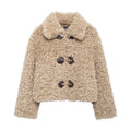Women's Fleece Lapel Jacket – Loose Fit, Soft Brushed Lining & Button Front | XS–L