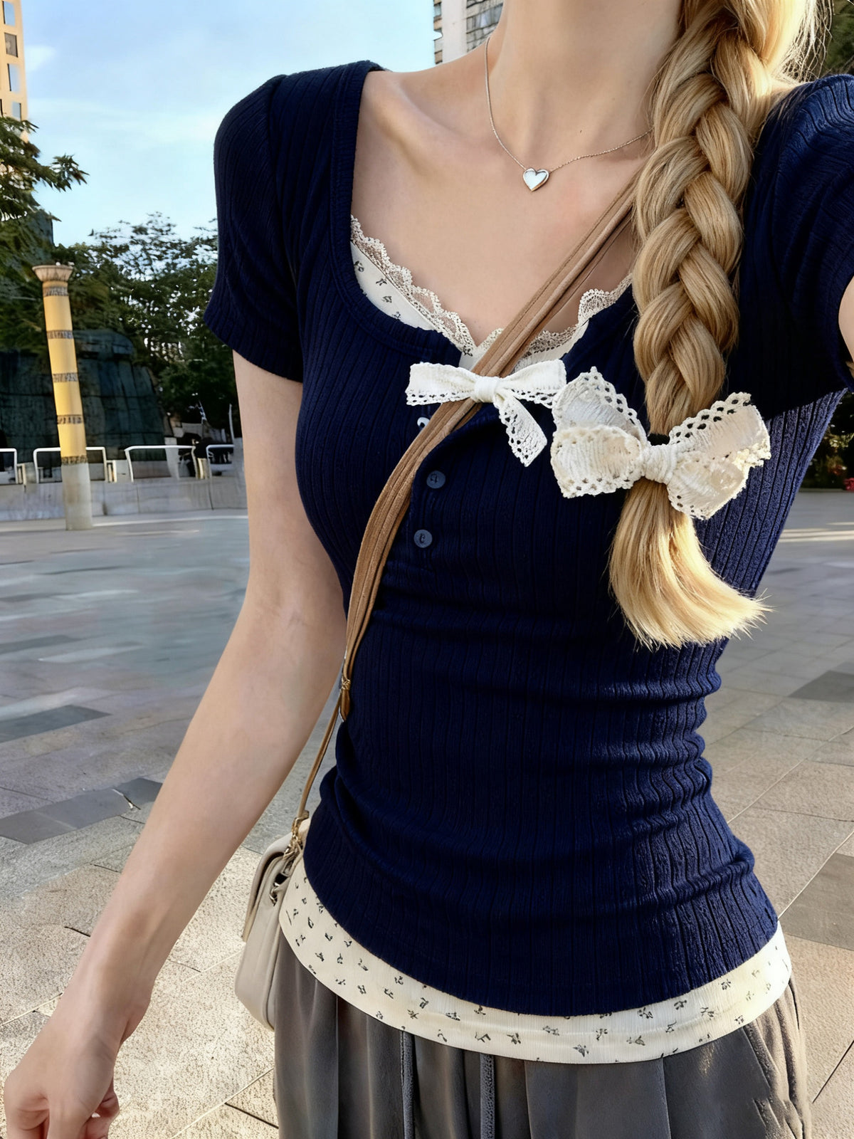 Lace Trim Floral Print Slim Fit Top | Elegant V-Neck Women's Shirt