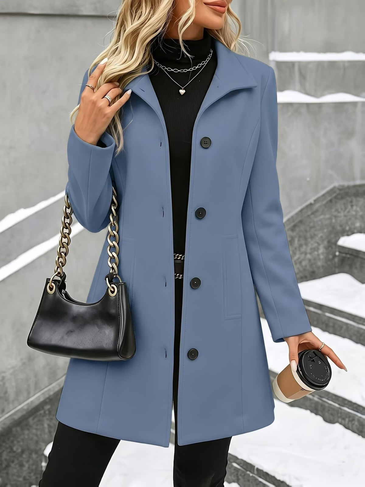 Women’s Mid-Length Wool Blend Coat – Slim Fit