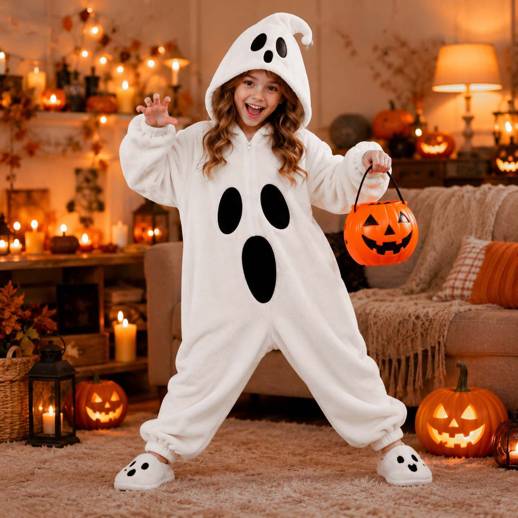 Halloween Ghost Plush Pajamas – Family Matching Set for Kids & Adults