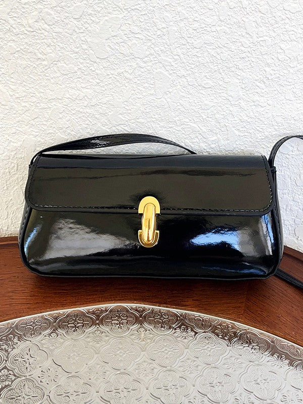 Glossy PU Leather Crossbody Bag with Metal Lock
