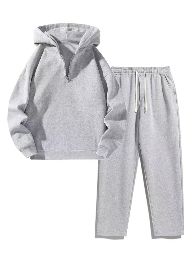 Women's Half-Zip Hoodie & Wide-Leg Pants Set