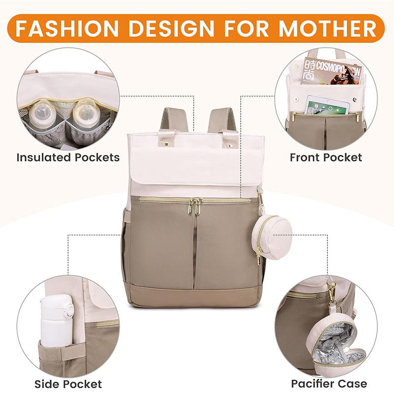 6-in-1 Waterproof Diaper Backpack with Changing Pad