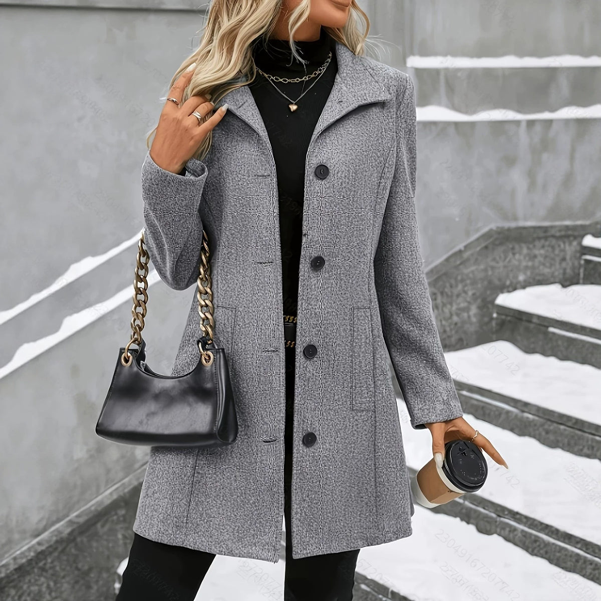 Women’s Mid-Length Wool Blend Coat – Slim Fit
