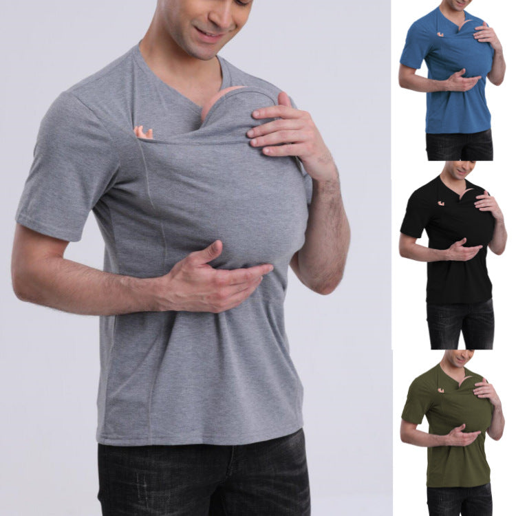 Cotton Blend Short-Sleeve Shirt with Kangaroo Pocket – S–5XL