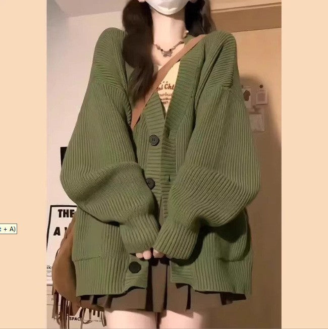 Women's Korean-Style Loose Knit Cardigan – Pocket Detail Sweater Jacket