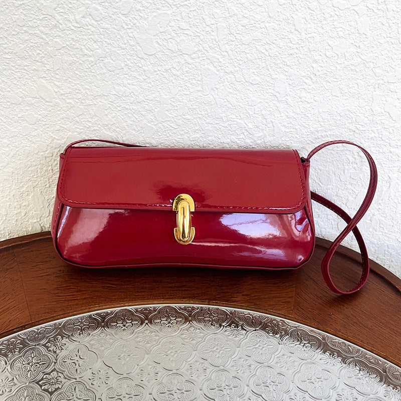 Glossy PU Leather Crossbody Bag with Metal Lock