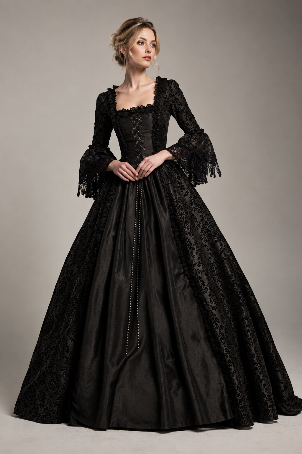 Retro Medieval Lace Bell-Sleeve Dress | Halloween & Stage Performance Gown