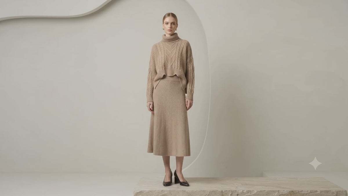 Women's High-Neck Knit Sweater & Mini Skirt Two-Piece Set | Elegant Autumn Winter Outfit